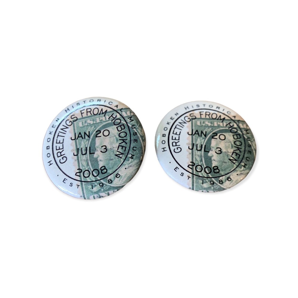 Collectible Pinback Button Set of 2 "Greetings from Hoboken 2008" 1 1/4" d